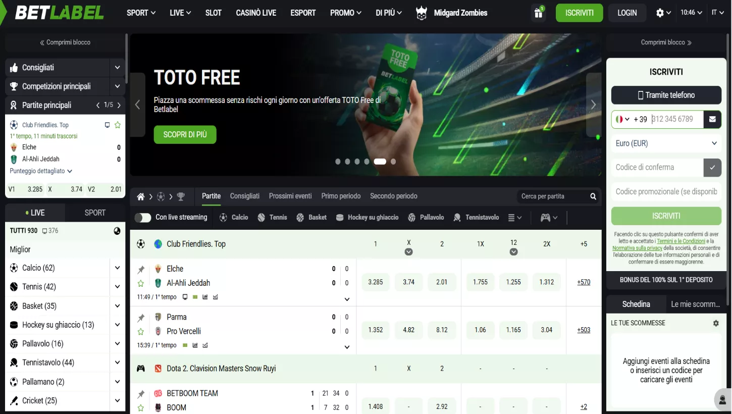 Pagina principale di Betlabel