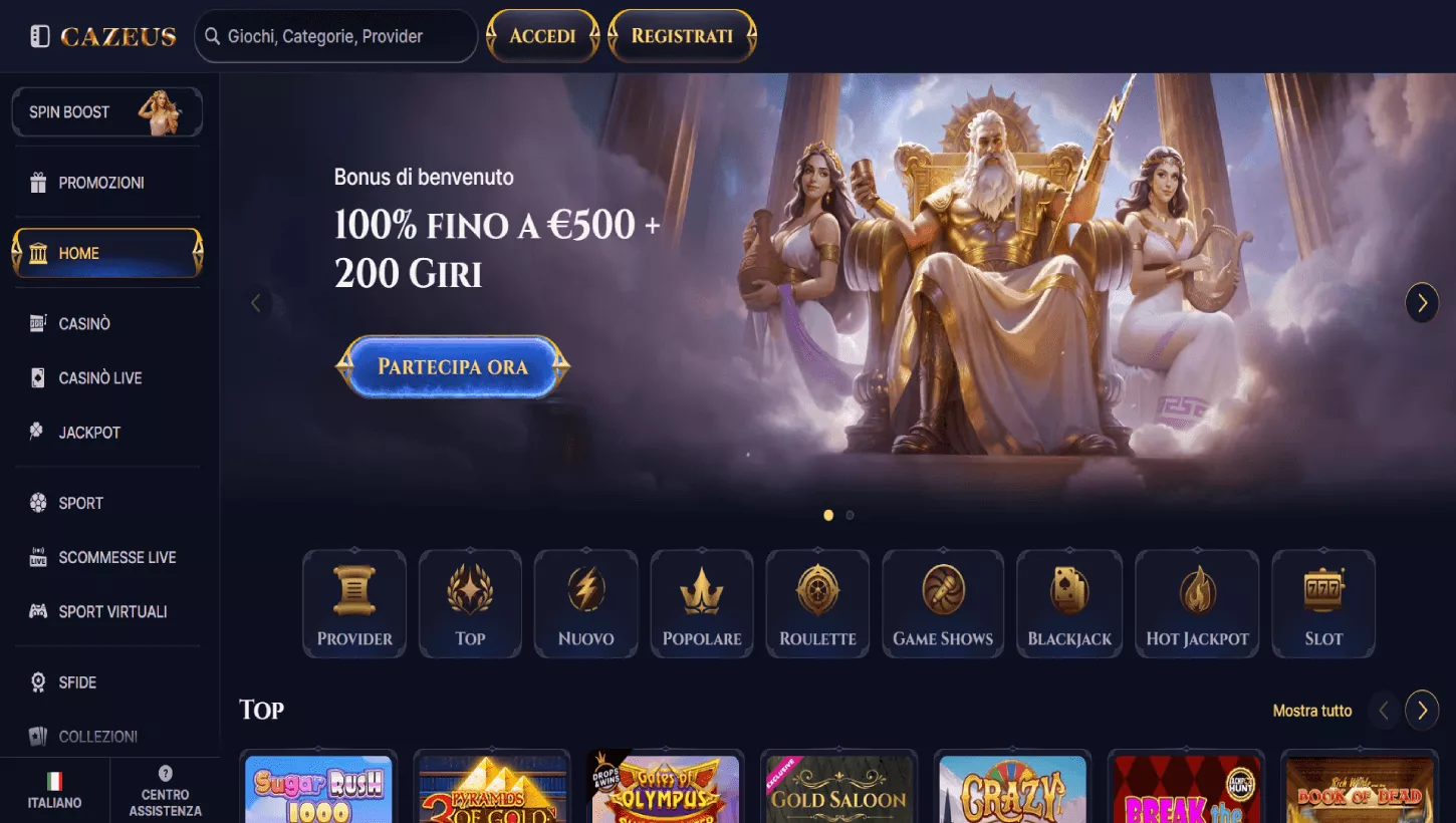 Pagina principale di Cazeus