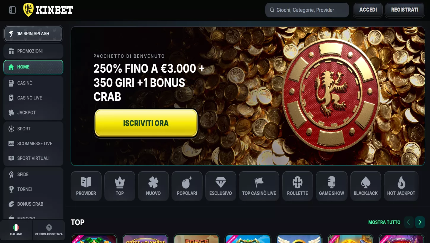 Pagina principale di Kinbet