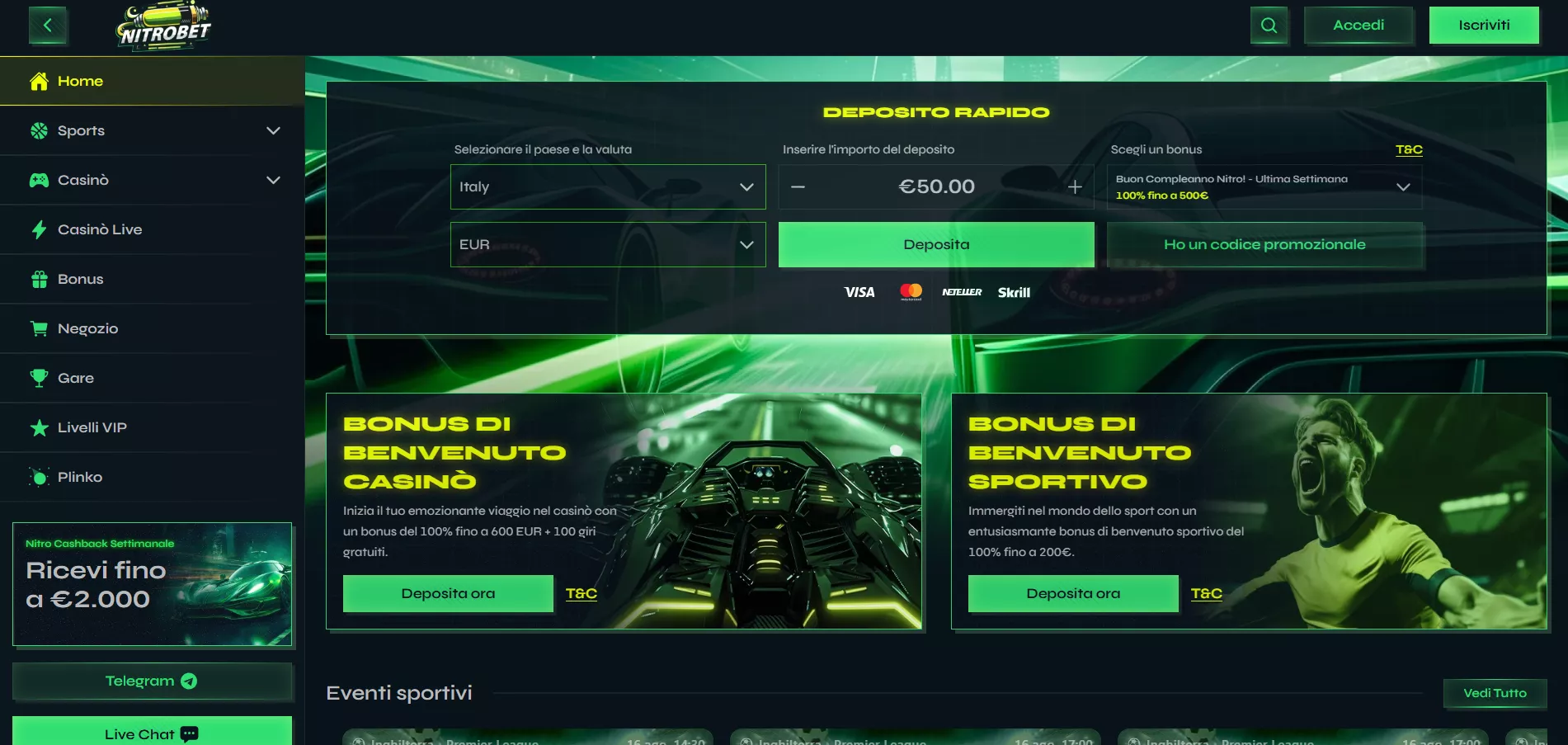 Pagina principale di Nitrobet