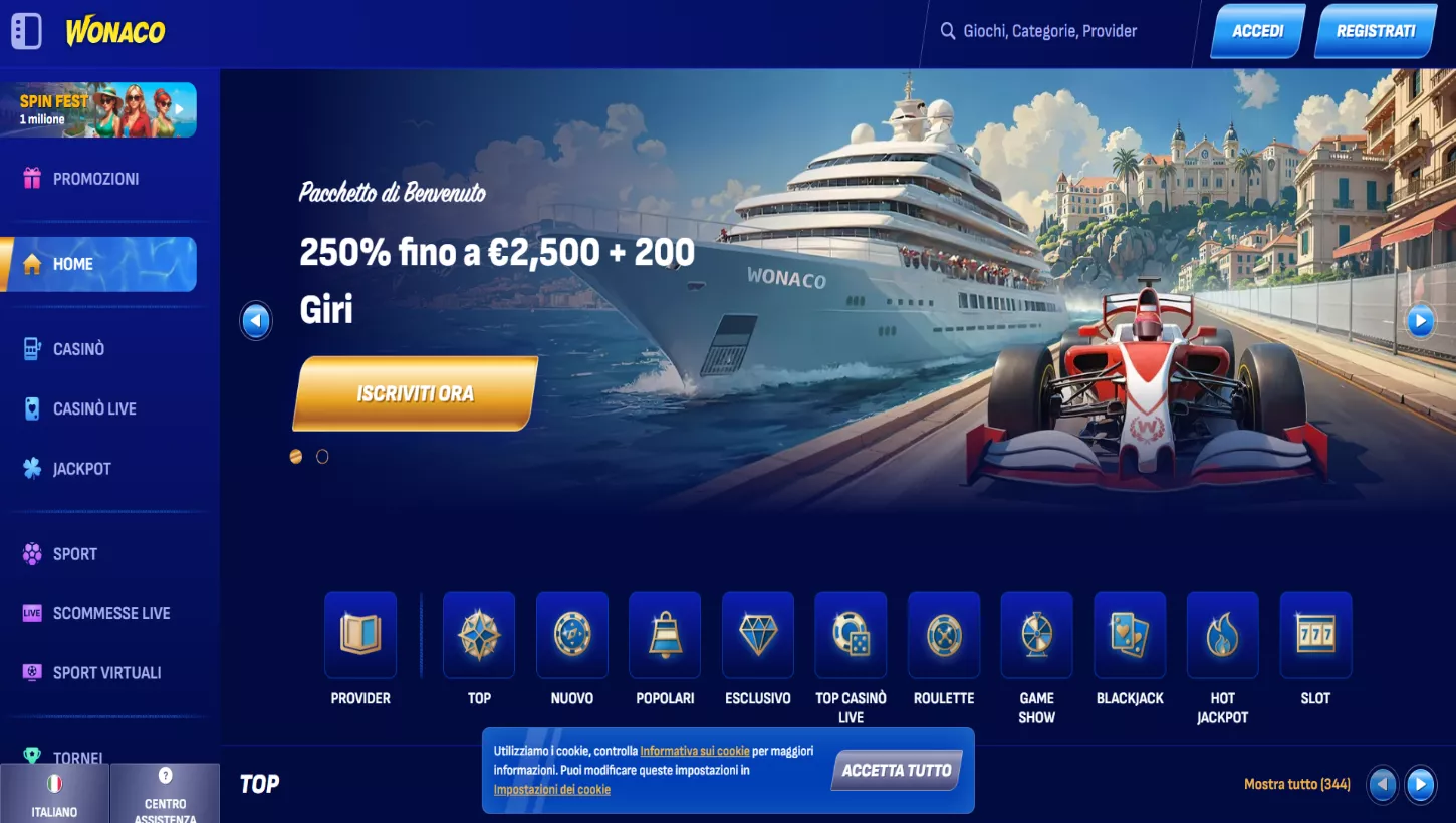 Pagina principale di Wonaco